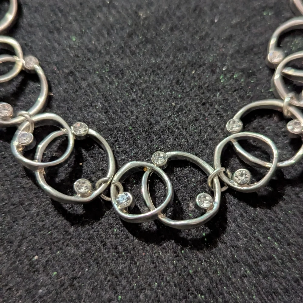 Silver Tone Clear Rhinestone Interlocking Circle Statement Choker Necklace